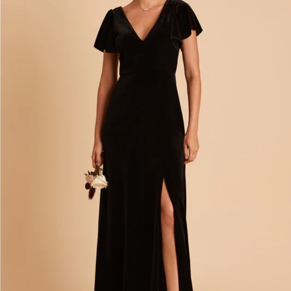 Birdy Grey Black Velvet Gown with Flutter Sleeves
